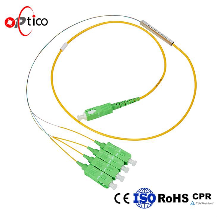 New Steel Tube 1X4 Differential Mini Blockless Connector 1*4 Fiber Optic PLC Splitter