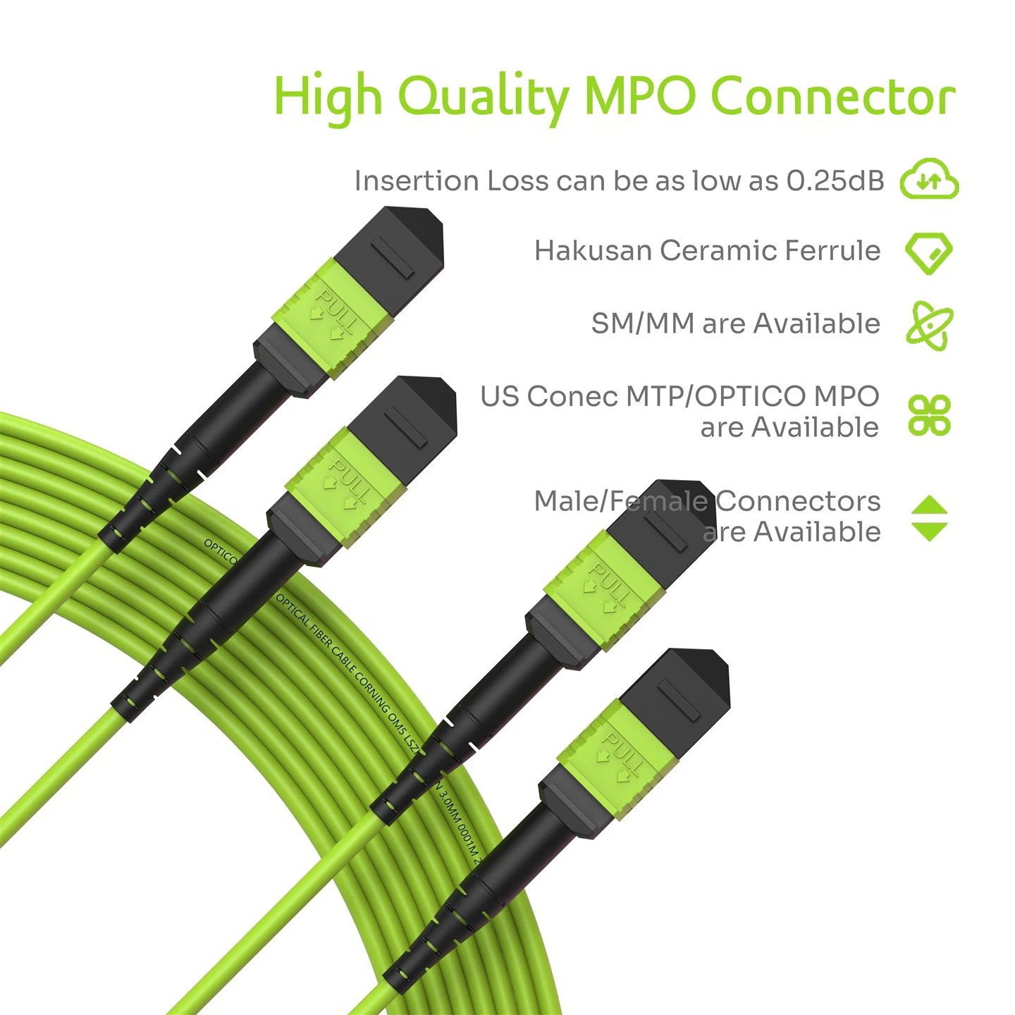 24F 2×12F MPO Male-2×12F MPO Female Trunk Cable OM5